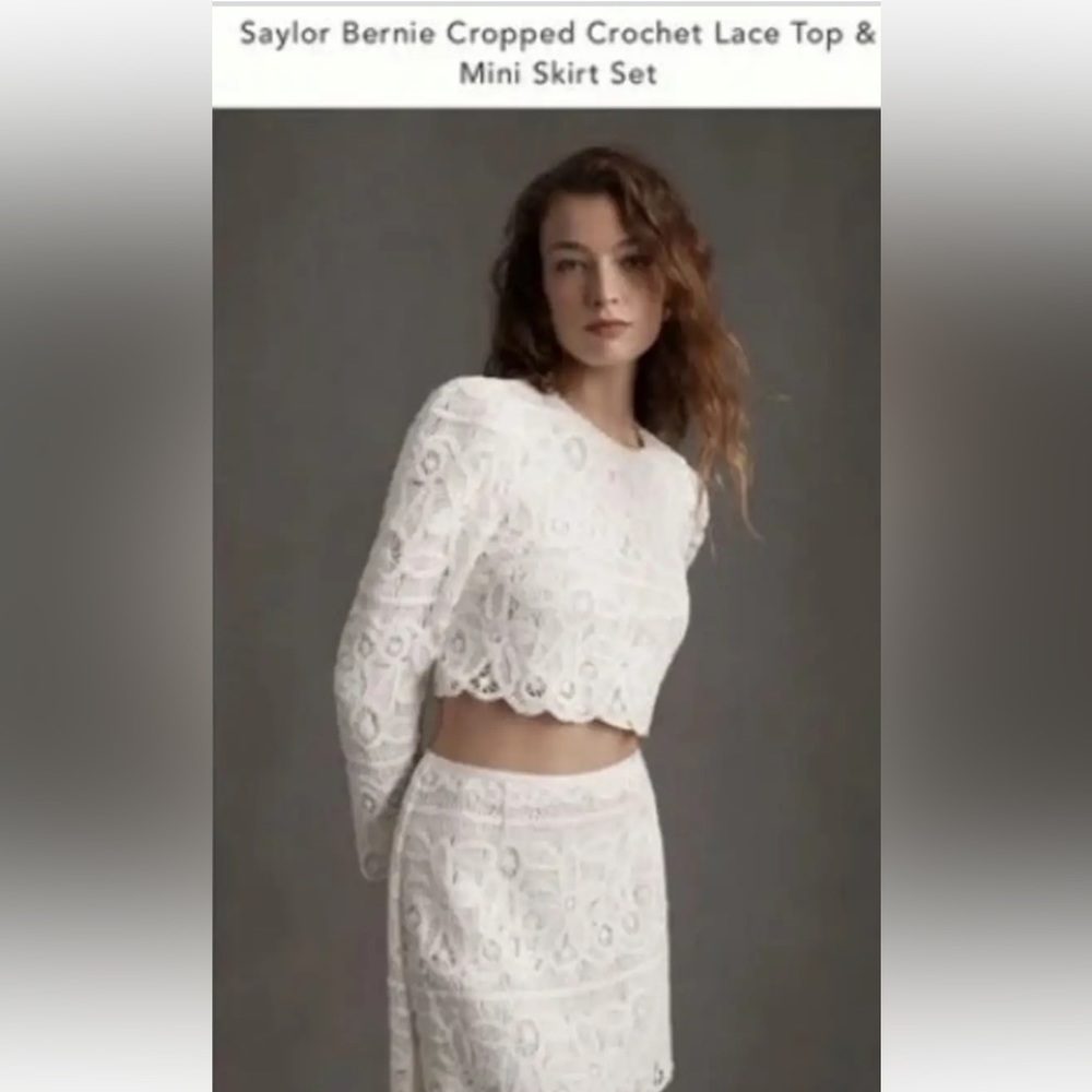 Sailor Bernie cropped crochet lace top and mini skirt